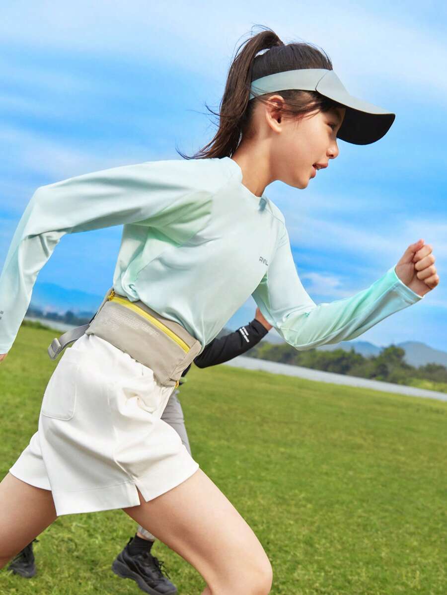 Annil Ropa deportiva de primavera para niñas preadolescentes, parte superior para correr de secado rápido, camiseta de cuello redondo de manga larga