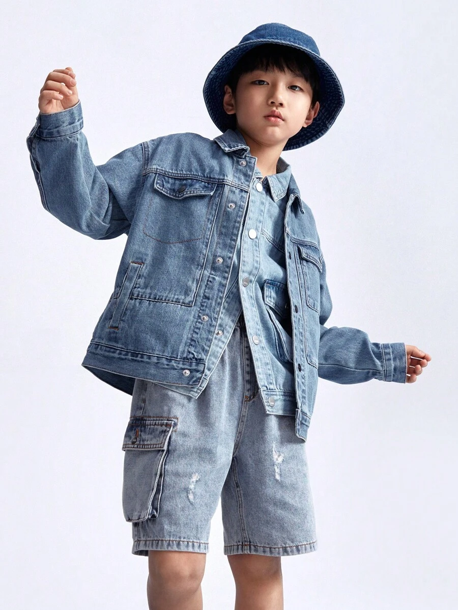 Annil Boys' Spring And Autumn Cotton Loose Short Denim Jacket Coat