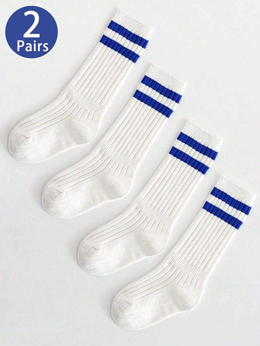 2 pares de meias infantis, sazonais, design de listras duplas, meias de panturrilha versáteis, adequadas para a vida diária