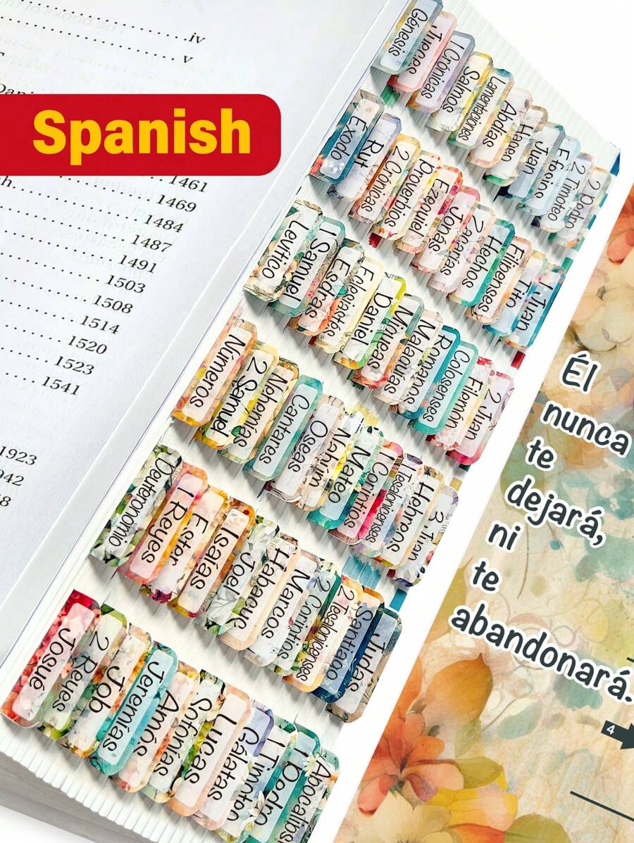 Granrouto Spanische Bibel-Tabs, laminierte Bibel-Tabs mit floralem Design für Frauen und Männer, 75 Stücke Bibel-Tabs auf Spanisch, Bibel-Tabs für Studienbibel, Bibel-Index-Tabs des Alten und Neuen Testaments, personalisierte Bibel-Journaling-Tabs