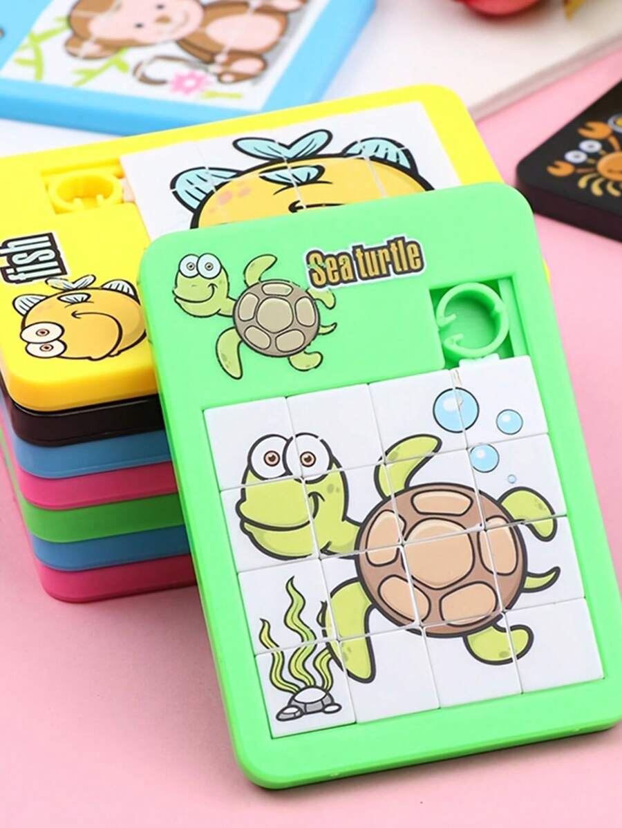 1 set Juguetes de rompecabezas de dibujos animados de animales lindos - Regalos de fiesta de cumpleaños, premios, relleno de piñata, cajita de tesoros (colores aleatorios)