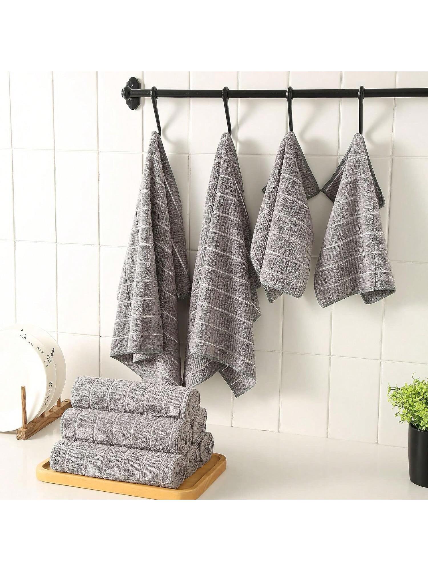 HYER KITCHEN Juego de 2/4/6 paños de cocina con patrón de cuadrícula, en diferentes tamaños, ultra suaves, de secado rápido y multifuncionales, para la cocina, el baño, el hogar y proveedores del hogar