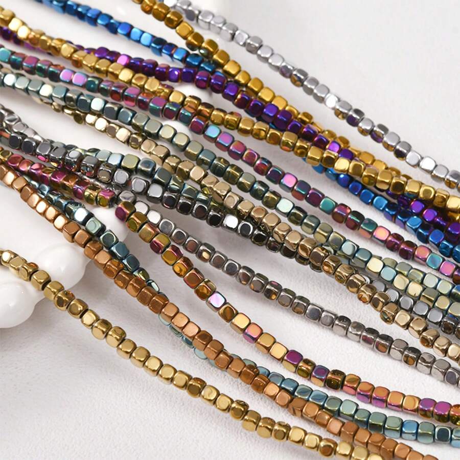 135 peças de Contas Quadradas de Hematita Eletrochapeadas de 3 * 3mm, Material de DIY com Pedras Pretas para Pulseiras, Tornozeleiras, Colaretas e Brincos Femininos, Acessórios de Jóias