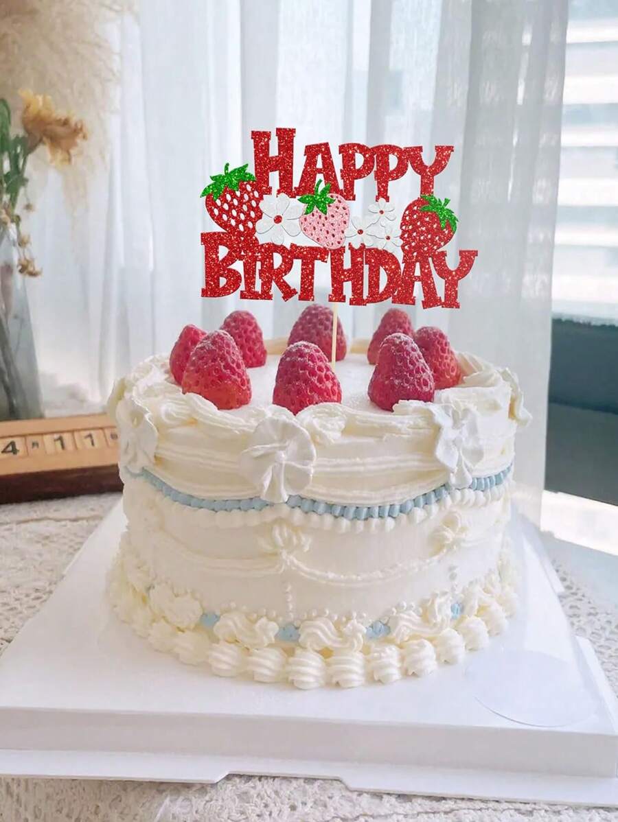 1 pièce Insert de décoration de gâteau en forme de fleur de fraise, décoration de gâteau avec thème de fruits pour fête, dessus de gâteau, outils de décoration de gâteau