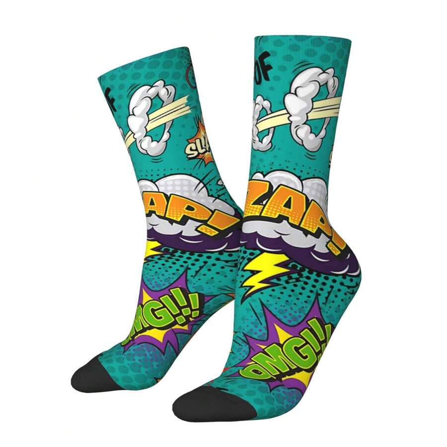 Calcetines de compresión locos para hombres con elementos retro de Hip Hop, unisex para amantes de los cómics y de Harajuku. Calcetín alegre y novedoso con impresión sin costuras, regalo para niños