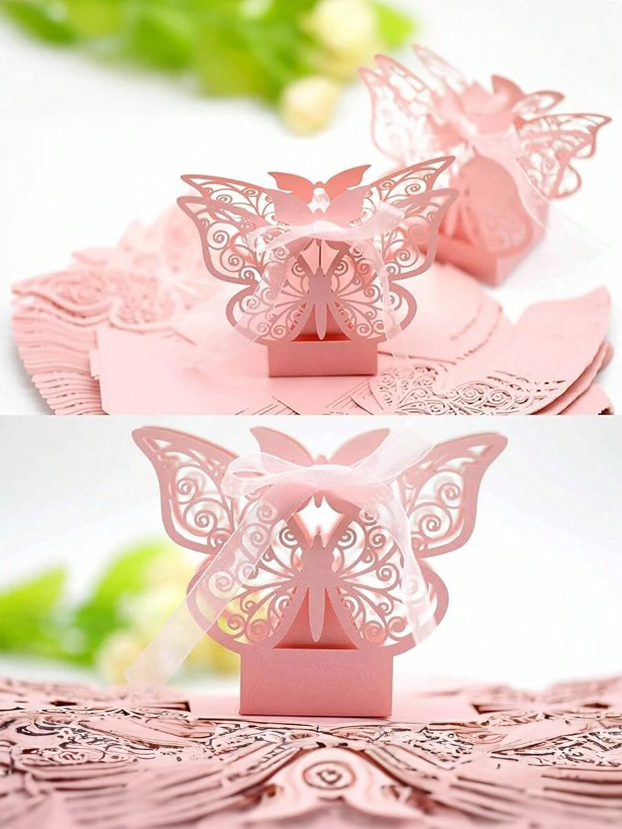 50 piezas Caja de caramelos en forma de mariposa lindas y bolsa de regalo de paquete de chocolate para boda, matrimonio, cumpleaños, bautizo, decoraciones de fiesta, artículo barato, suministros para pequeños negocios, decoración de boda, suministros escolares, bolsa de alimentos, caja de alimentos adecuada para caramelos, chocolates, galletas, etc.