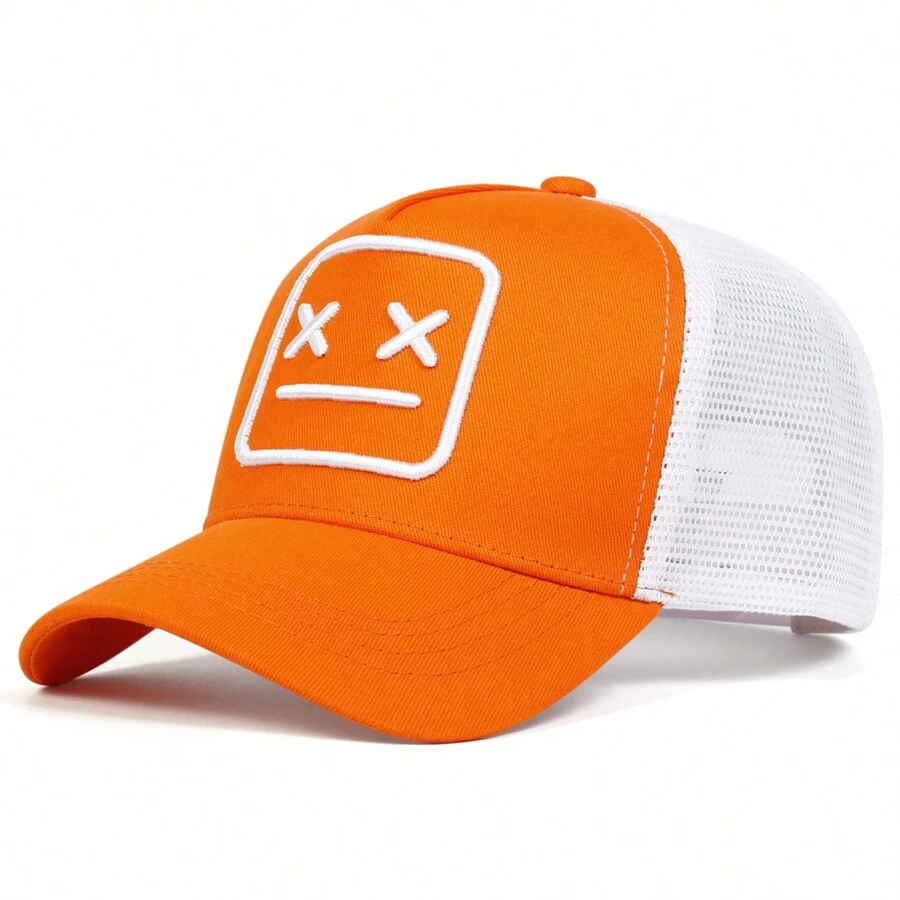1 chapeau de baseball brodé de souriant pour homme à la mode chapeau de camionneur pour loisirs et protection solaire en plein air, adapté pour les vacances de printemps et d"automne à la plage.