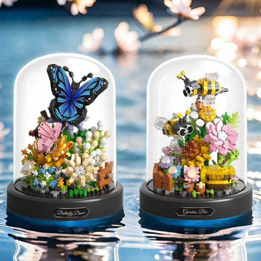 Bouquet immortel fait main Blocs de construction papillon/abeille - Jouet DIY créatif à assembler pour la décoration de la maison et du bureau, cadeaux de Noël et d'Halloween (Certaines pièces sont envoyées de manière aléatoire)
