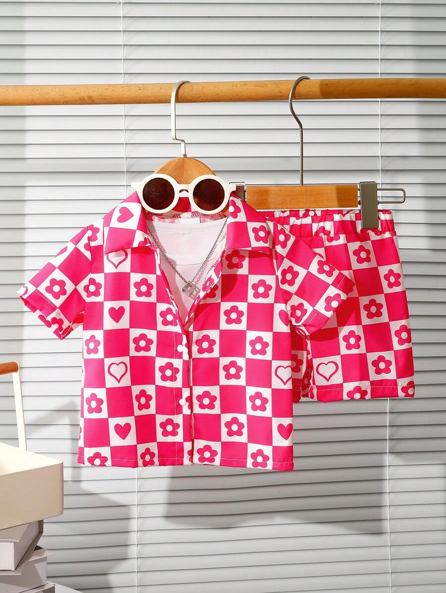 Baby Girl Plaid Printed Shirt And Shorts Set For Summer