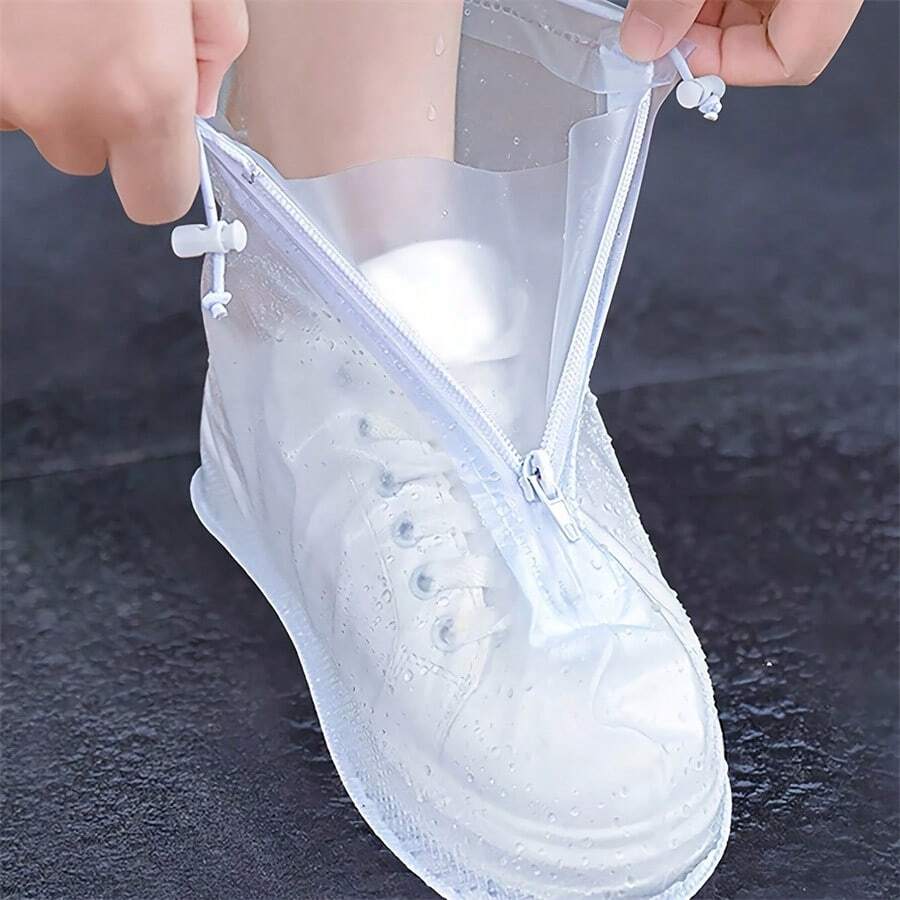 1 pezzo Copri scarpe antiscivolo e antipioggia in PVC con cerniera, spessi e resistenti all'usura, per uomini e donne in viaggio o campeggio.