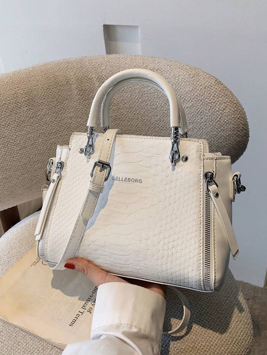 BELLEBORG Bolso de mano elegante para mujer con patrón de cocodrilo