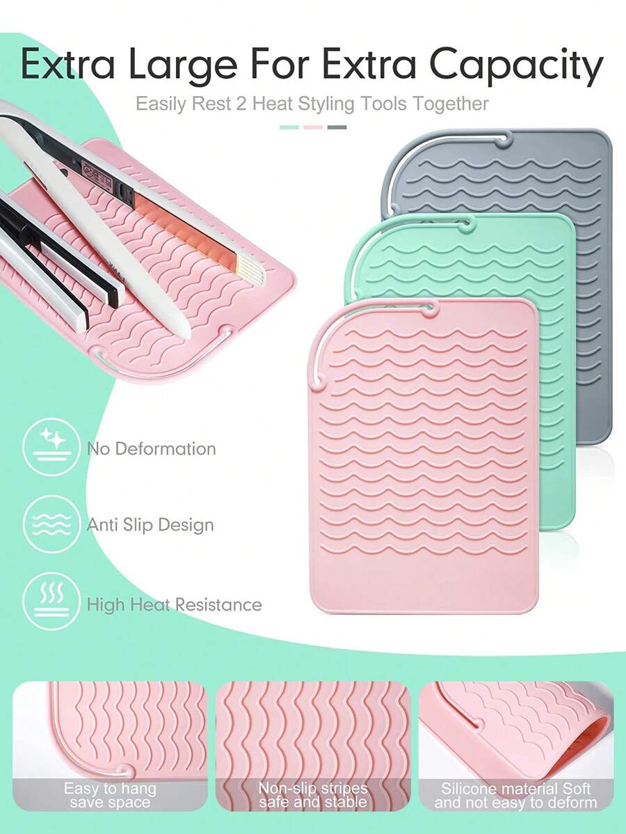 1 pieza Estera de silicona resistente al calor para vara rizadora del cabello, plancha y rizador de cabello portátil, almohadilla de silicona antideslizante para almacenamiento, herramienta de peinado para cabello ondulado, almohadilla de silicona para cicatrices, accesorios y productos para el cabello, esenciales de viaje para peluquería y salón de belleza