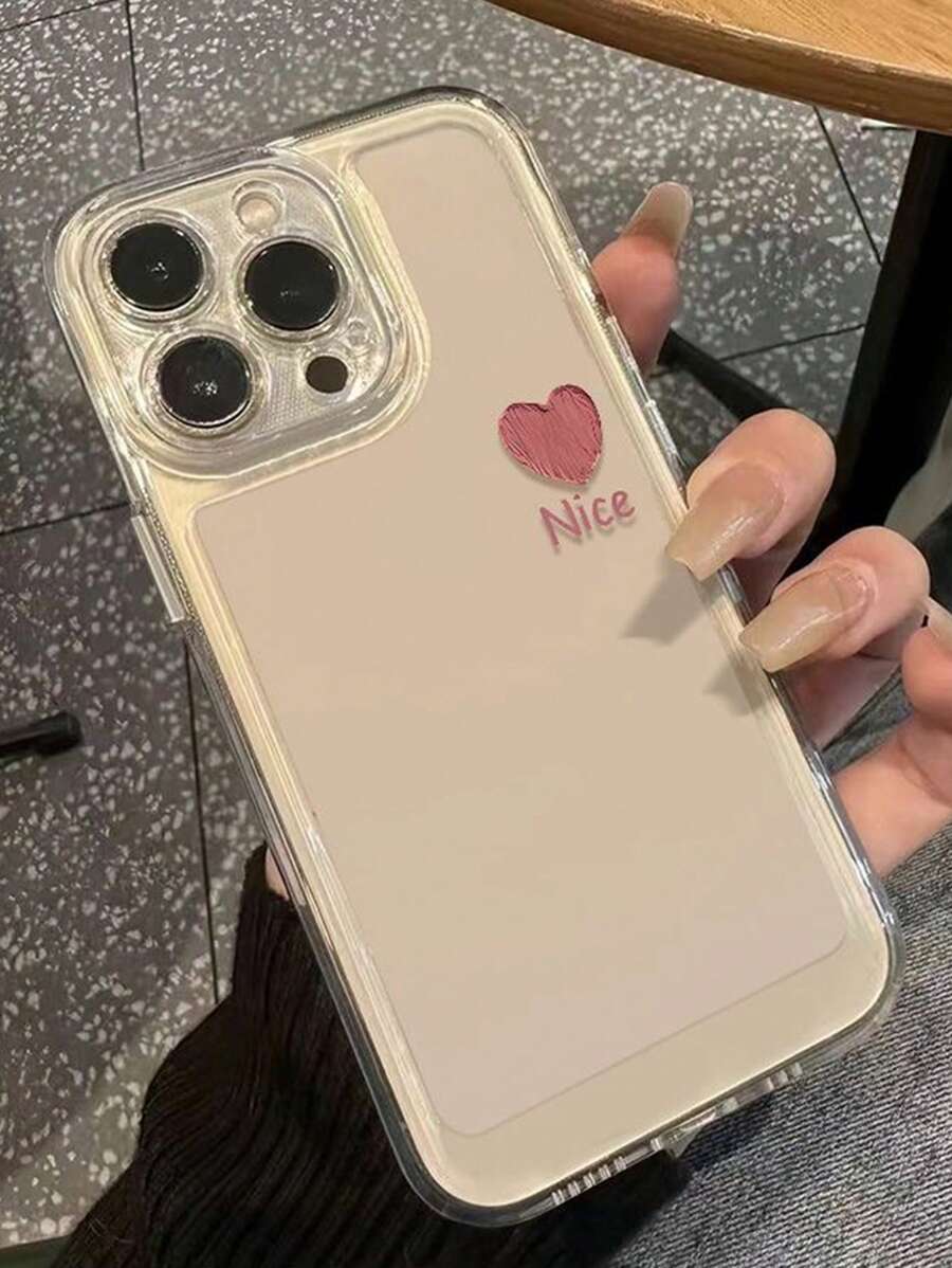 1pc Simple Pink Heart Shaped, Fashionable, Transparent & Anti-Fall TPU Phone Case Compatible With 15, 14, 13, 12 And 11 Pro Max
