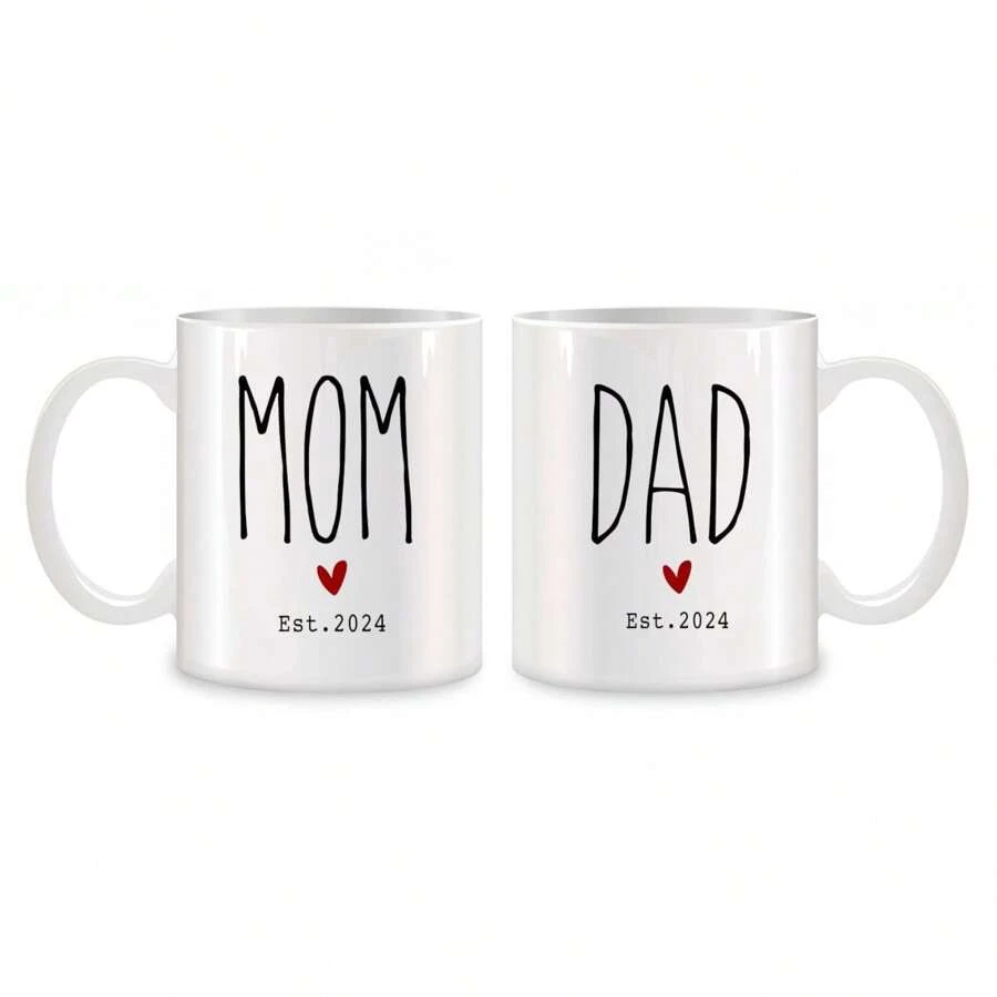 2 Pcs 11 Oz Funny New Dad & Mom Est 2024 Gifts Birthday Gifts Novelty White Coffee Mugs Back To School