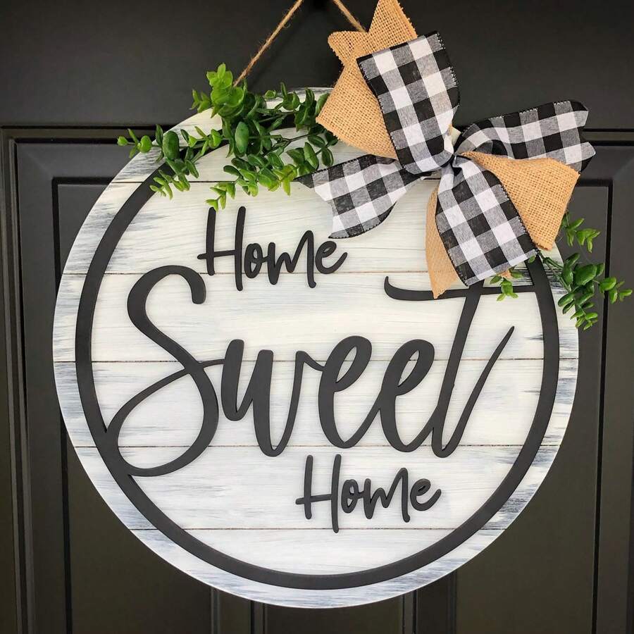 Colgador de puerta de "Home Sweet Home", decoracion de puerta principal, Colgador de puerta de "Home Sweet Home", decor de "Home Sweet Home", decoraciones de "Home Sweet Home", Corona de "Home Sweet Home", Corona de bienvenida para la puerta de entrada, Regalo colgante para la decoración de interiores y exteriores en granjas, bares, salas y hogares.