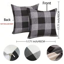 2pcs Modern Style Linen Blend Square Cushion Cover With Large Plaid And Woven Flower Pattern, Suitable For Living Room Sofa Bedroom Dining Room Home Decor