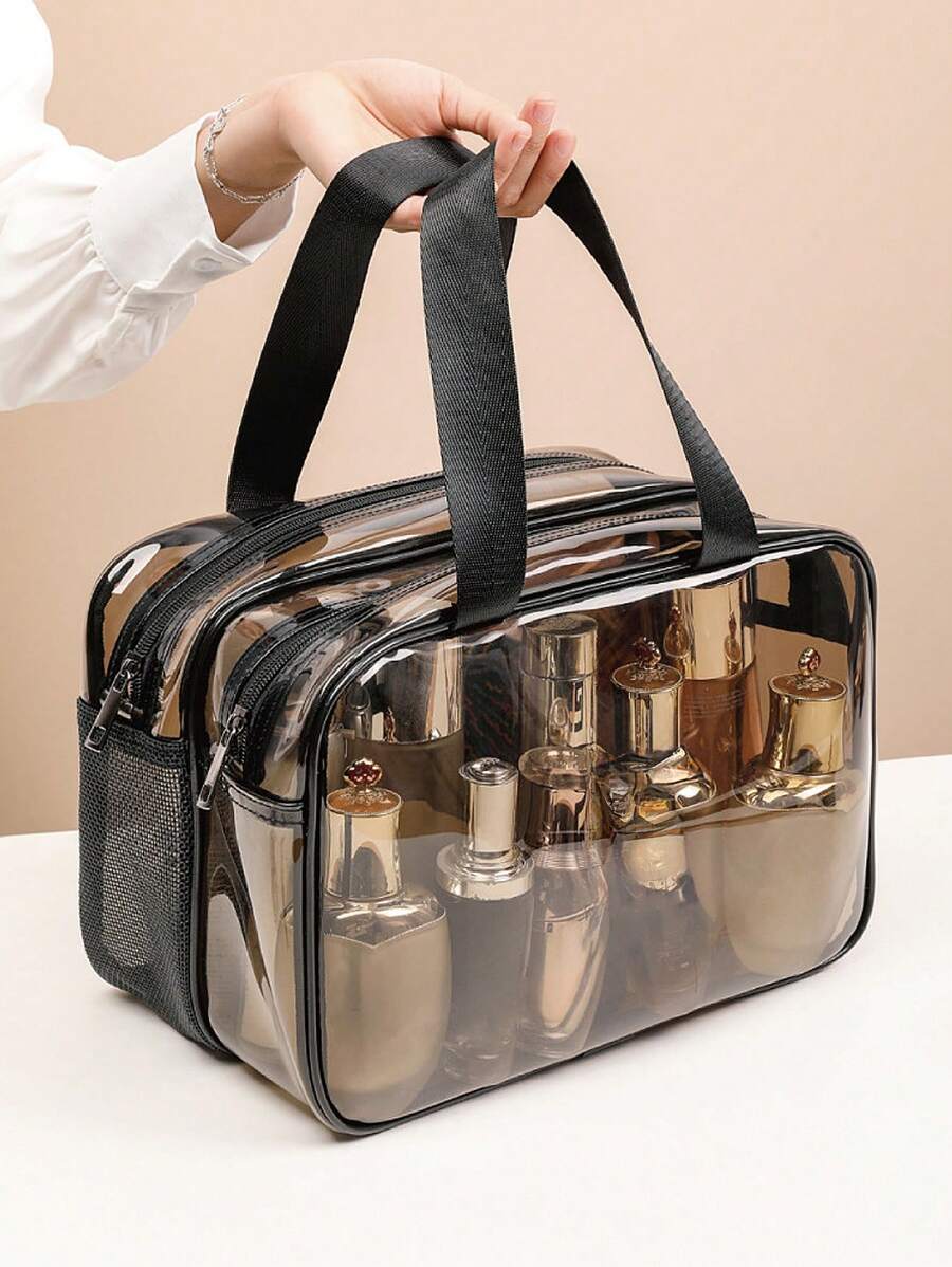 1PC Storage Bag Makeup Travel Bag Make Up Brush Bag Toiletry Bag Transparent Makeup Bag Made Of PVC Material, Hand-Held Toiletry Bag, Cosmetic Storage Bag, Beach Bag, Essential For Traveling Makeup Travel Toiletry Organizer Clear Essentials Gifts Storage Zipper Accessories Nail