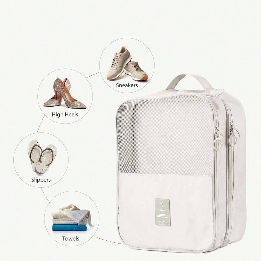 3-Pair Shoe Travel Bag, Travel Essentials Carry-On Luggage Accessories, Hanging Shoe Storage Bag, Large Capacity, Multi-Functional, Machine Washable, Space-Saving Suitcase Organizer, Durable Polyester, Multi-Compartment, Suitable For Shoes And Accessories, All Seasons