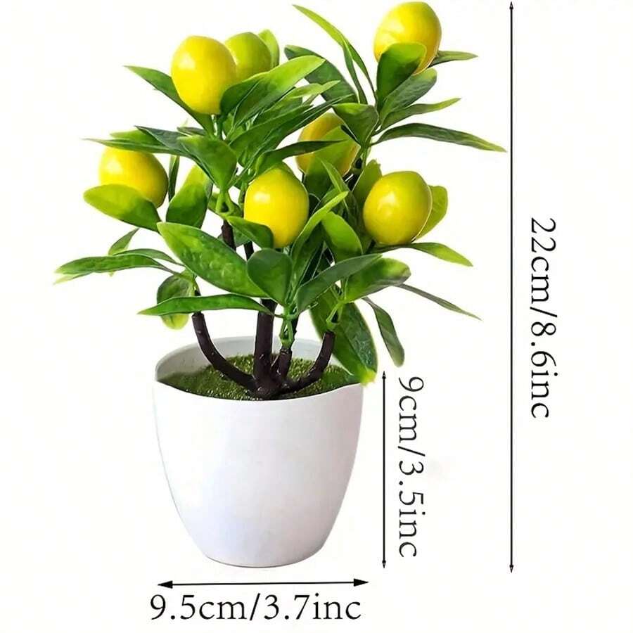 1 pièce Plantes en pot artificielles mini, fruits artificiels, citron/pêche/orange/fraise/gros fruit rouge/pomme/bonsaï, feuilles vertes factices, pot en plastique blanc pour décoration de la maison, table, bureau, salle de bain, décoration de jardin, plante d'extérieur, jardinage, fleurs artificielles