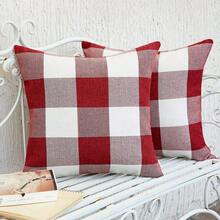 2pcs Modern Style Linen Blend Square Cushion Cover With Large Plaid And Woven Flower Pattern, Suitable For Living Room Sofa Bedroom Dining Room Home Decor