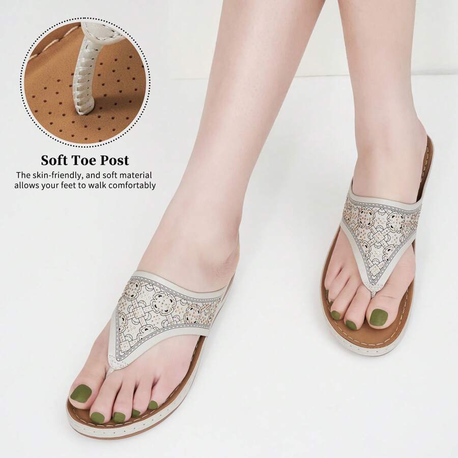 Women's Massage Beaded Wedge Platform Comfort Sandals, Flip Flops Style With Dress