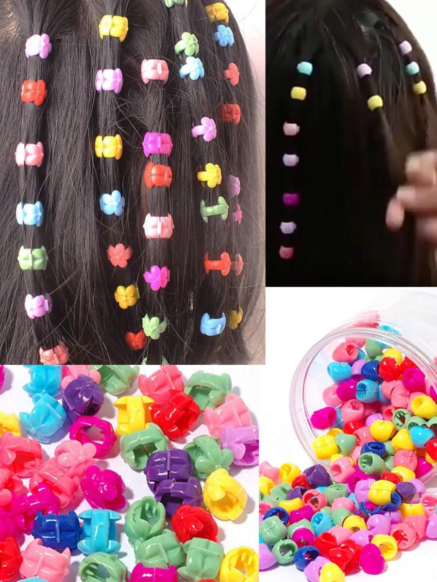 Set di 50 pezzi, comprensivo di 25 clip per capelli a fiore e 25 clip per capelli rotonde, bandana per capelli di fiori colorati alla moda per bambine e piccole mollette a fiore