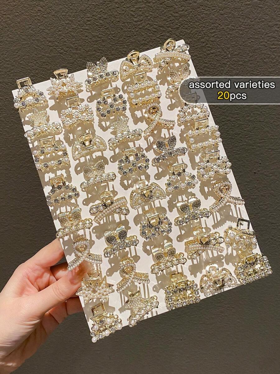 20 pièces Accessoires pour cheveux à faux perles mignons et aléatoires pour franges et mini pinces à cheveux, pinces à cheveux, pince-oreilles, attache-cheveux, pince à cheveux