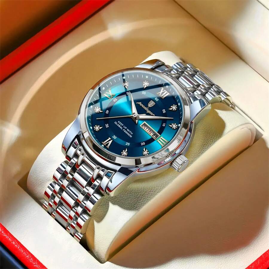 Montre pour hommes étanche 50 m en acier inoxydable 316, mouvement à quartz japonais lumineux automatique - haute qualité avec batterie japonaise longue durée, calendrier anglais du dimanche, garde-temps précis. Cadeau d'anniversaire, de fête des pères, de mariage pour hommes d'affaires. Souvenir, fournitures essentielles pour la rentrée scolaire