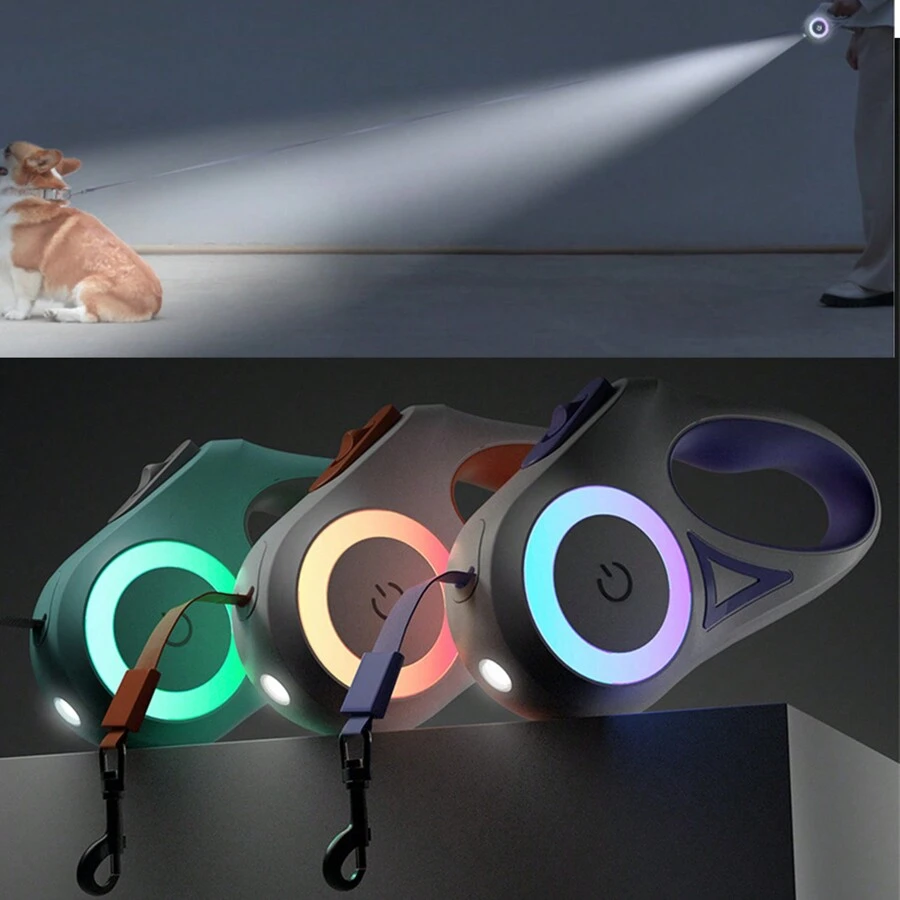 Dog Lover Gift And Dog Mom Love Lighted Leash Small And Medium Dog Lover Gift And Dog Mom Loves With Lights Auto Retractable Dog Lover Gift And Dog Mom Love Walking Leash Cat/Dog Lover Gift And Dog/Cat Mom Love Outdoor Supplies With Flashlight With Ambient Lights