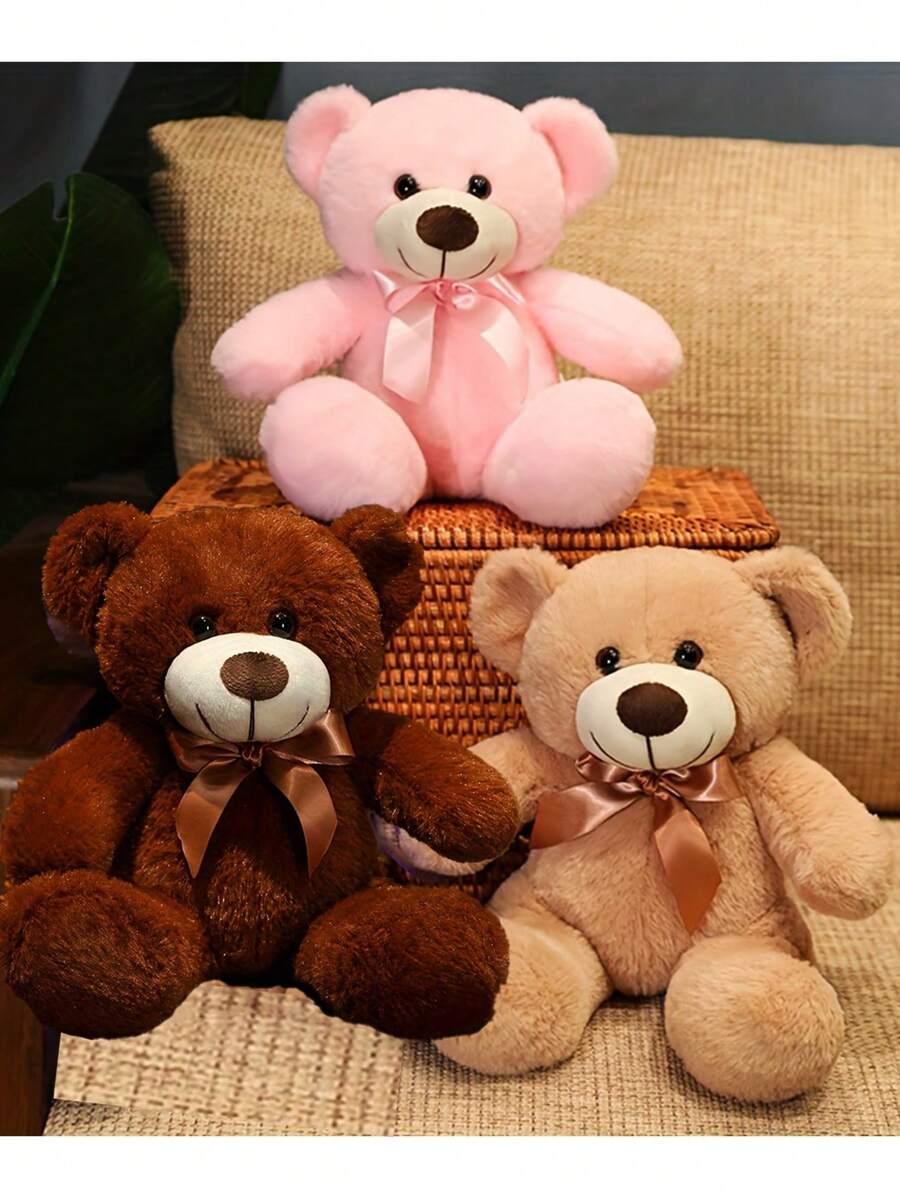 Molutian Christmas Decoration 25cm/9.84in Bear Plush Toy Comfortable Hugable Bear Plush Toy 3 Colors - Anime Style Multi-Occasion Gift Room Decor Birthday Party Gift Romantic New Year Gift Valentine's Day Gift For Family And Friends,Home Decoration