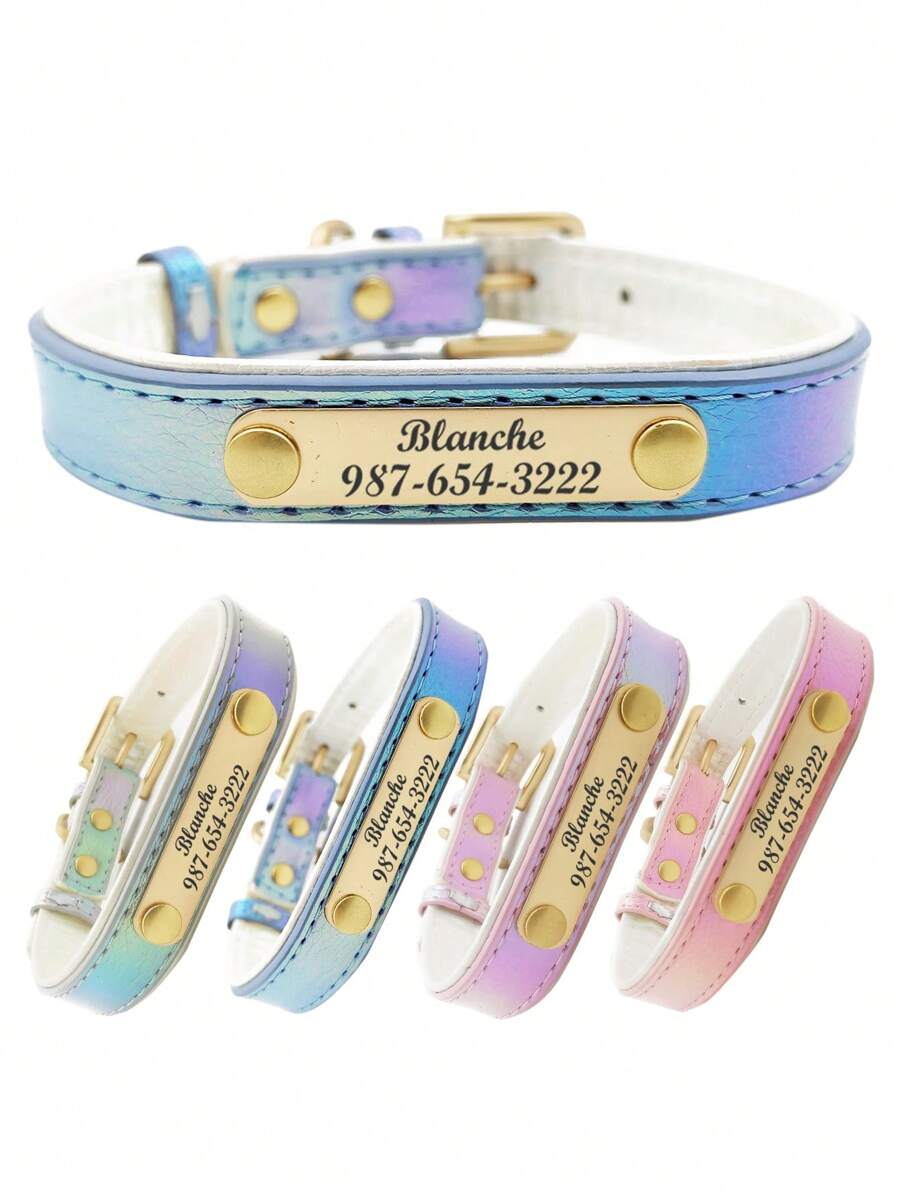1pc Personalized Blue Colorful Printed Dog Collar Pet Collar, Customizable With Pet Name, Contact Information, Address, Etc., Engraved To Prevent Pet Loss, Suitable For Large, Medium And Small Dogs.