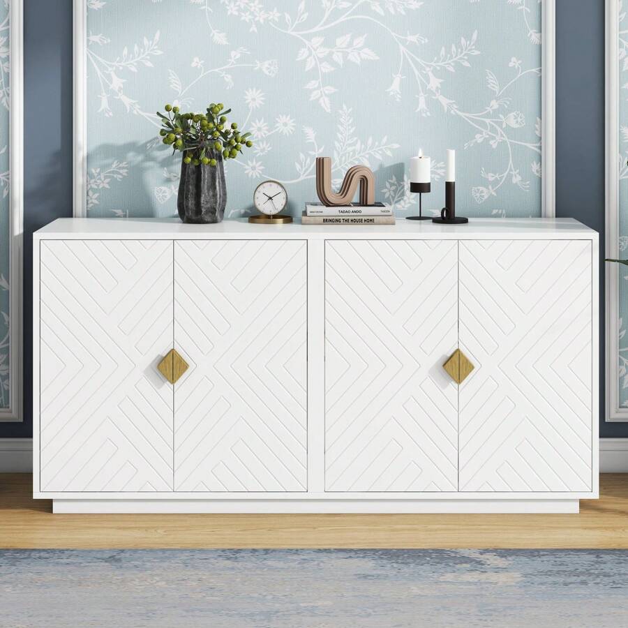 Nestfair Modern Functional Large Storage Space Sideboard With Wooden Triangular Handles And Adjustable Shelves