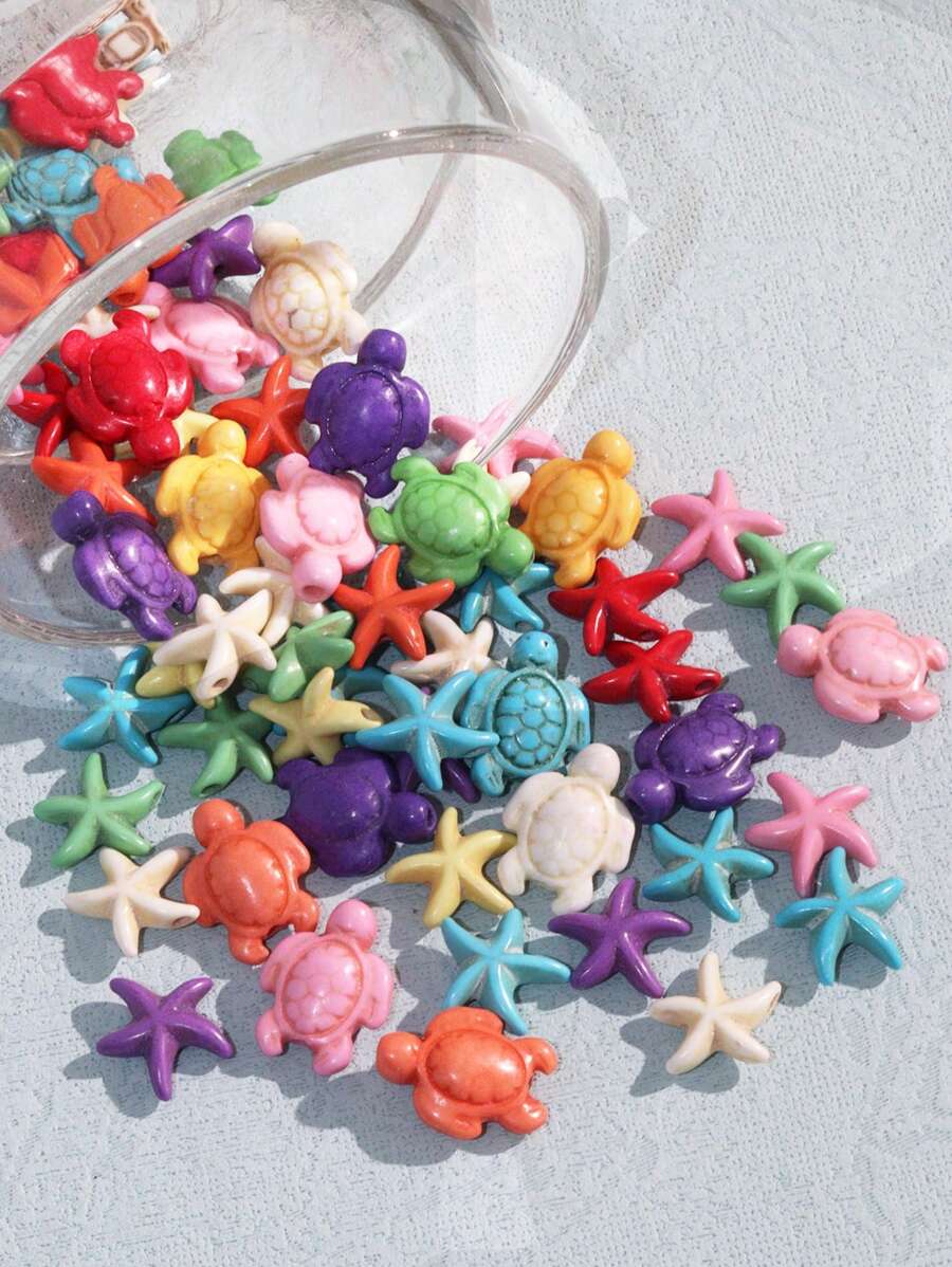 28pcs Mixed Color Sand, Starfish, Turtles, Resort Style DIY Fashion Accessories