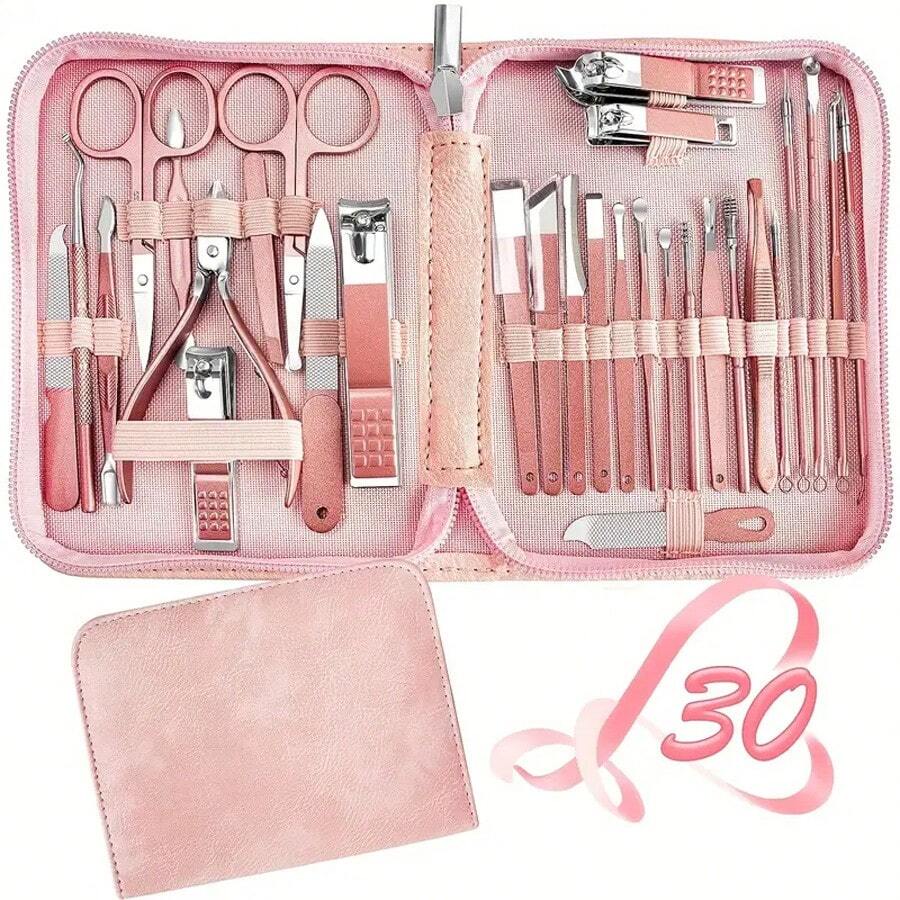 30 Stücke Pinke Nagelknipser Set, Professionelle Maniküre- und Pediküre-Werkzeuge für den Heimgebrauch mit Original Nagelknipsern
