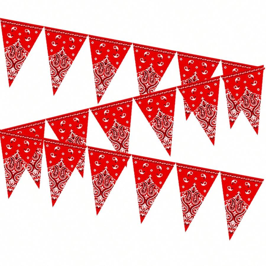 1pc 12-Piece Western Cowboy Pattern Triangle Flag Banner,Paper Party Supplies For Birthday Party Decoration, Disposable Cowboy Pattern Triangle Flag,