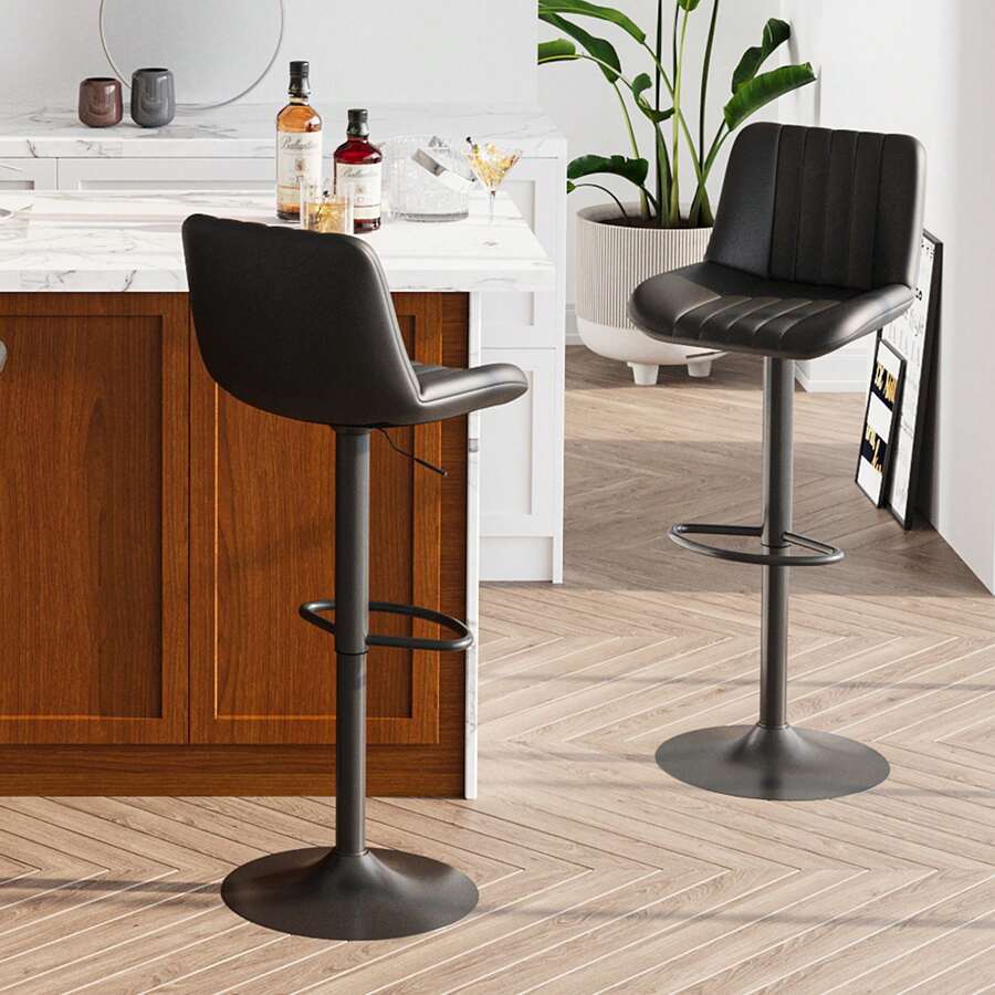 JAMFLY JAMFLY Swivel Swivel Bar Stools Set, Barstools Counter Height With Shell Shaped Backrest, Adjustable Moder Stools Pu Leather Bar Stools For Kitchen Counter, Island, Bar, Dining Room(Set Of 2)