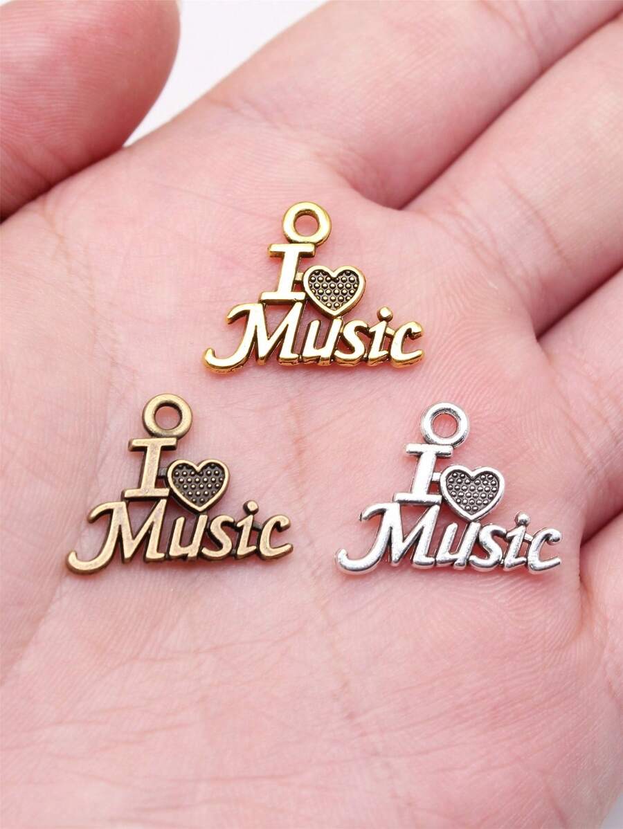 20pcs/Bag 20x16mm Creative I Love Music Charms Charm Fashion Necklace Bracelet Earrings Keychain Bag Clothing Pendant DIY Jewelry Making Hand Craft
