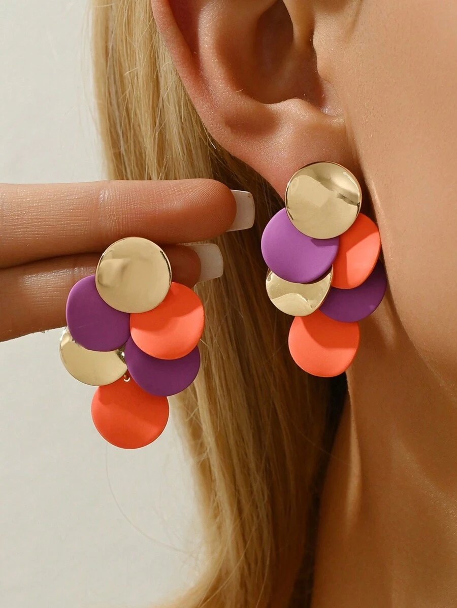 2pcs Fashion Minimalist Geometric Circle Metal Sheet DIY Combination Multi-Color Leopard Print Crafted Earrings, Suitable For Women For Party, Date Night, Daily Wear. The Metal Surface Is Hand-Painted, There May Be Small Imperfections, But It Looks Beautiful.
