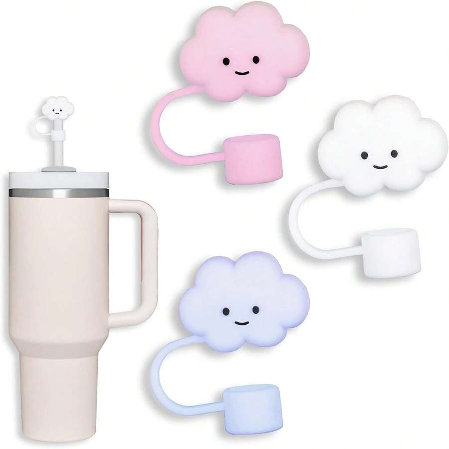 3 Packs Compatible With 30&40 Oz Tumbler, 10mm Cloud Shape Straw Covers Cap, Cute Silicone Cloud Straw Covers, Straw Protectors, Soft Silicone Cloud Shape Straw Lid For 10mm Straws