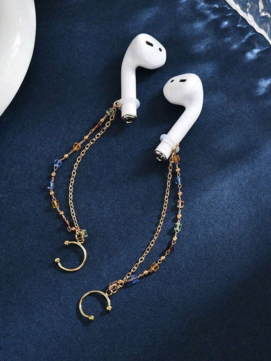 2PCS Earphone Anti-Lost Chain,Anti-Drop Artifact Fancy Colored Rhinestone Fashion Ear Chain,BT Wireless Earphone Protection Ear Hanger Ear Chain Earbone Clip No Ear Hole,Earphone Anti-Lost Chain Wireless Compatible With Apple Airpods,Wireless Headphones,Anti-Drop Artifact Pearl Simple Ear Chain Travel Essentials