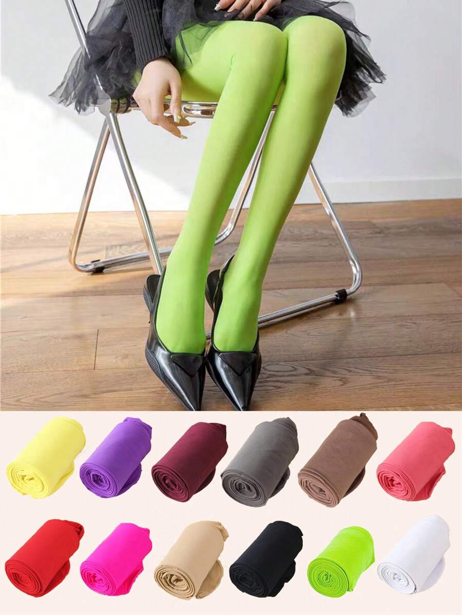 1 Par De Medias De Felpa Verdes Fluorescentes Para Mujer, Otoño/primavera, Medias Cálidas Sexis Antigancho, Medias Sedosas De Color Caramelo