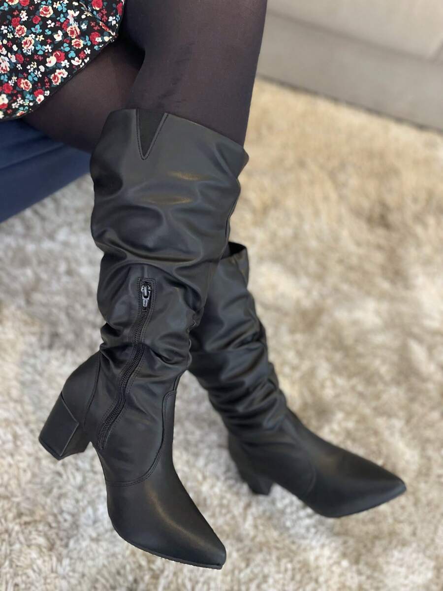 Lirom Festa Junina Bota Feminina Franzida Moda Inverno Lirom Com Salto Grosso Quadrado Bico Confortável