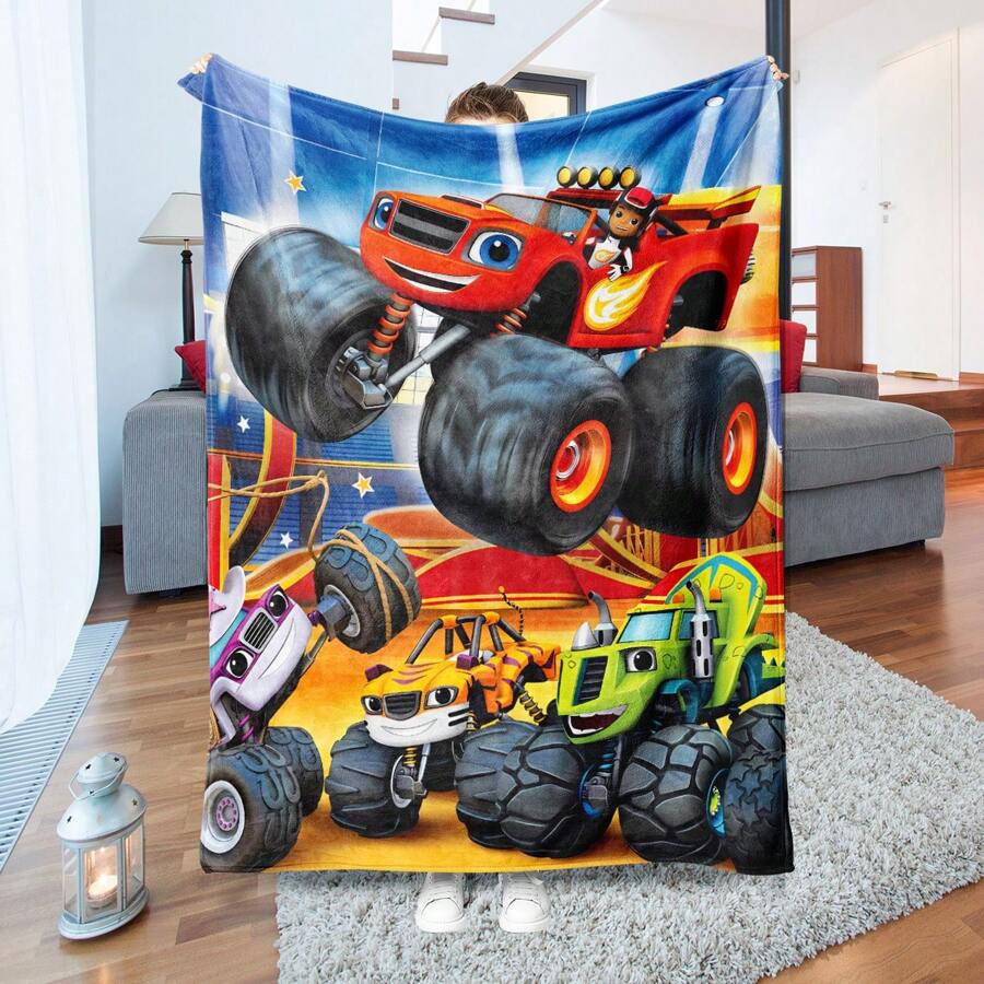 1pc Cozy Multi-Use Flannel Blanket – Cartoon Truck Pattern, Ideal For All Seasons, Easy Maintenance, Perfect Gift