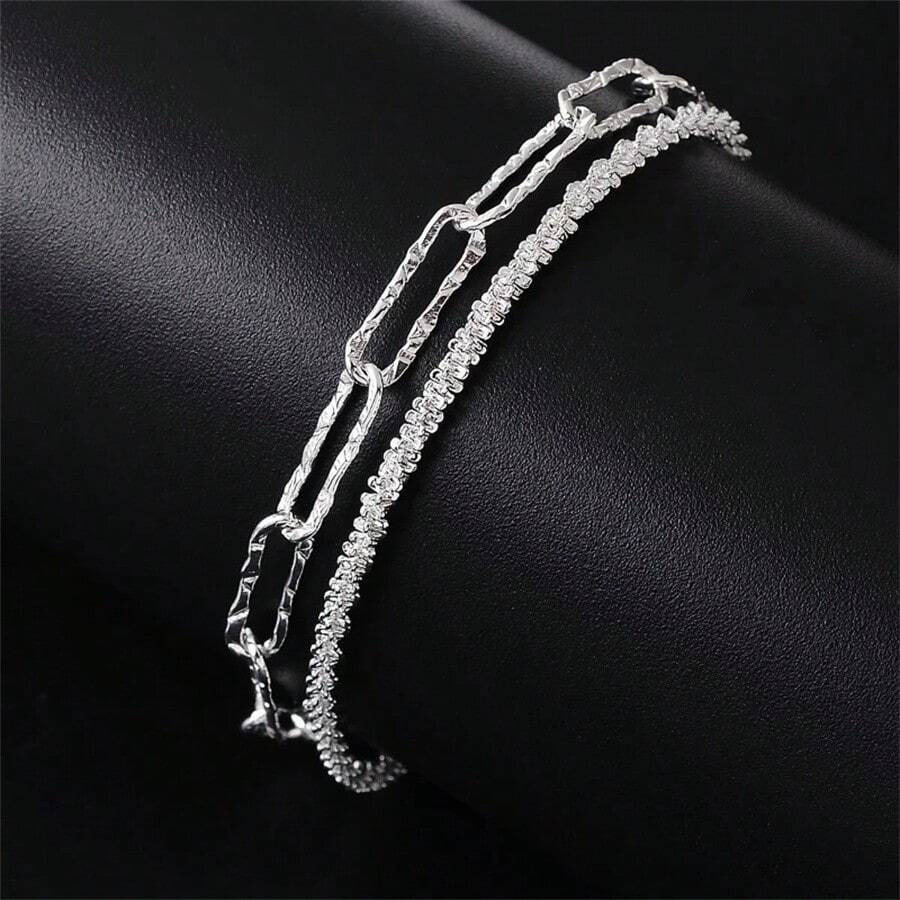 Pulseiras Duplas em Camadas, Conjunto de 2 Peças, Pulseiras Doces e Concisas com Miçangas para Mulheres, para sobrepor