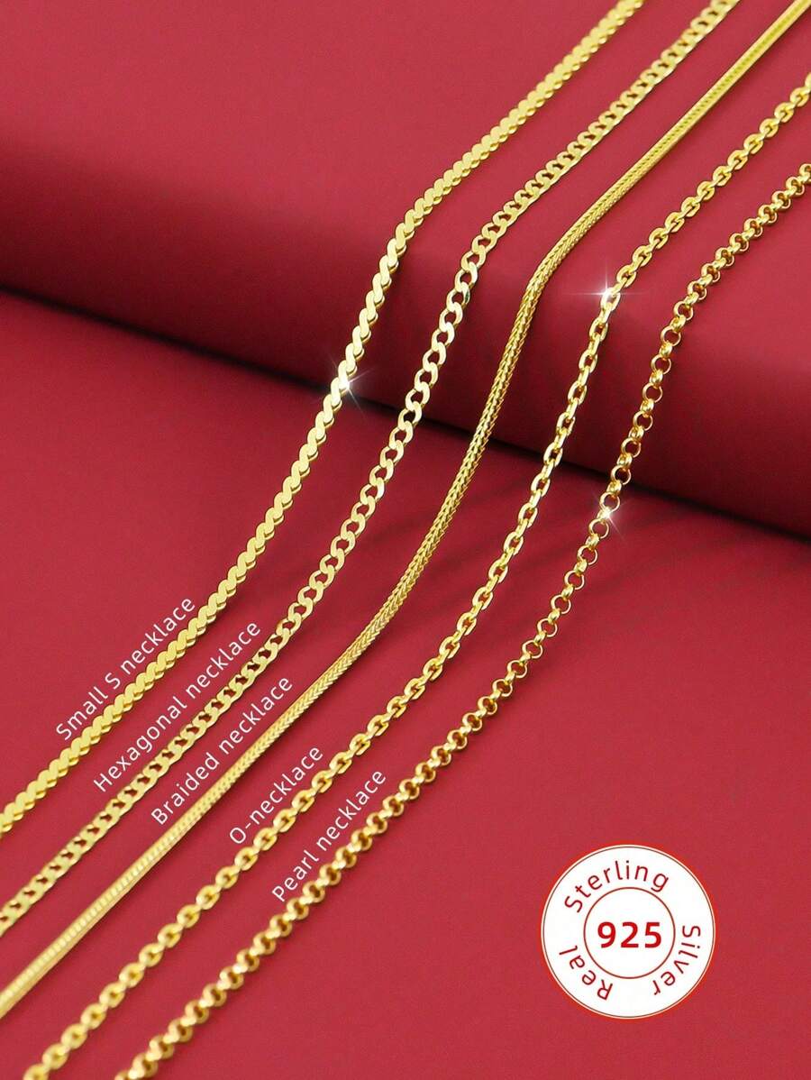 S925 Sterling Silver 18k Gold Plated Necklace For Women, Choker Style, Gold, Colorful, Bare Chain, Spring, Gold, Long, Thick