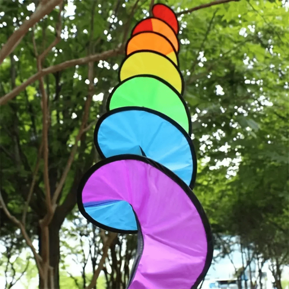 1pc Vivid Rainbow Spiral Windmill - Outdoor Hanging Decor, Ideal Choice For Garden, Camping And Parties