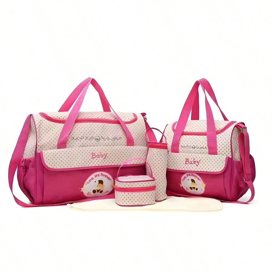 Set 5 Bolsas Pañalera Con Cambiador Bebe Botella Viaje Multiuso Mochila Articulos Unisex Para Bebes Muñecas Termica Impermeable De Maternidad Para Carreola Accesorios Backpack Moderna