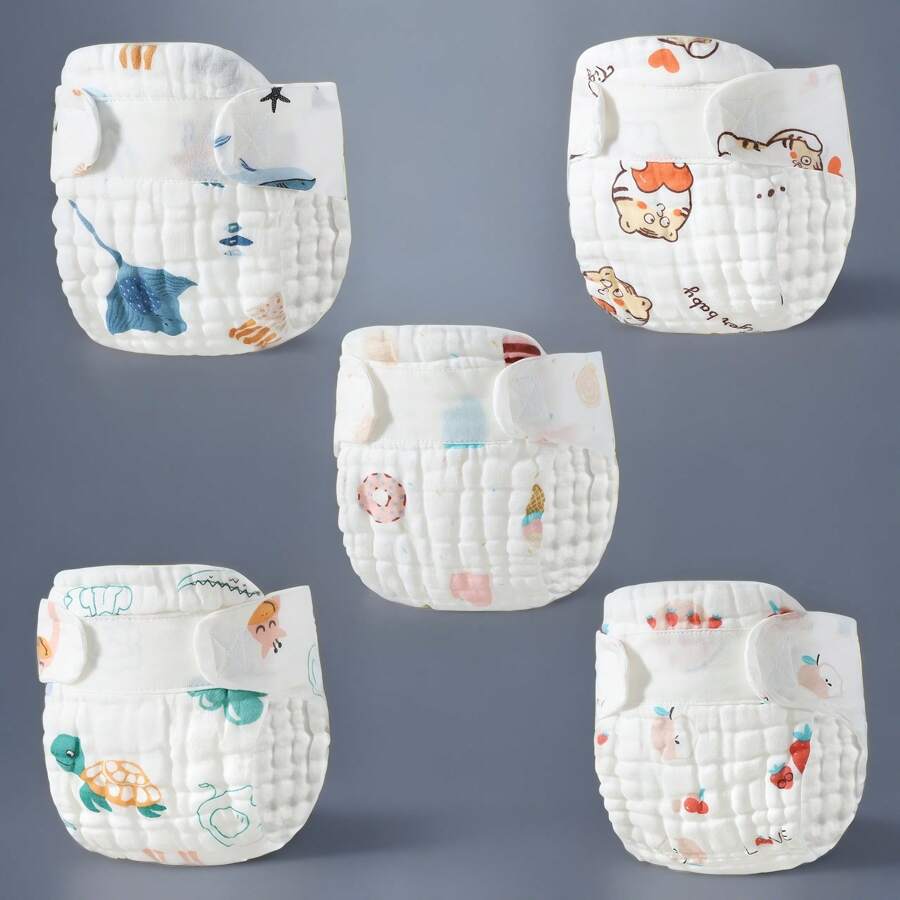 5 pièces Couches lavables pour bébé avec tampon anti-fuite, convenant aux nouveau-nés et nourrissons pour toutes les saisons. Cadeaux de décoration pour la fête de naissance en famille