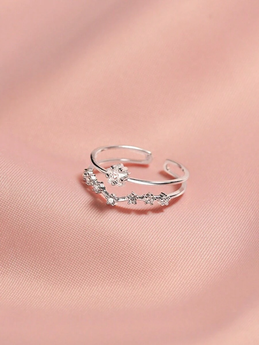1 anillo de estrella con diamantes de doble capa y diseño no convencional con apertura entrecruzada