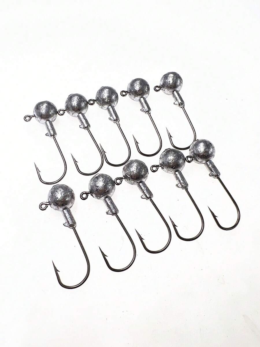 One Box Of 10 Silver Imitation Bottom Fishing Hook With Lead Head And T-Shaped Soft Lure For Largemouth Bass And Gunnels